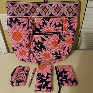 VERA BRADLEY PINK SUNFLOWER 5 PIECE PURSE BAG SET